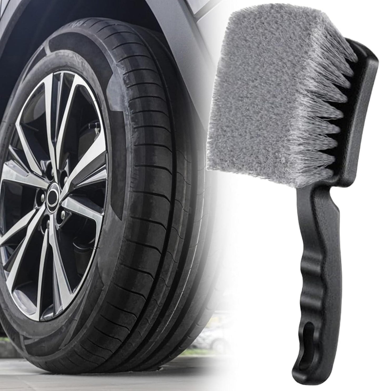 Tire Cleaning Brush, Car Detailing Tool, 9.45 Inches Long Bristle Scrubber, Convenient No Scratch Washing Accessory for Auto Truck Motorcycle Floor Mat Rim Maintenance Tasks