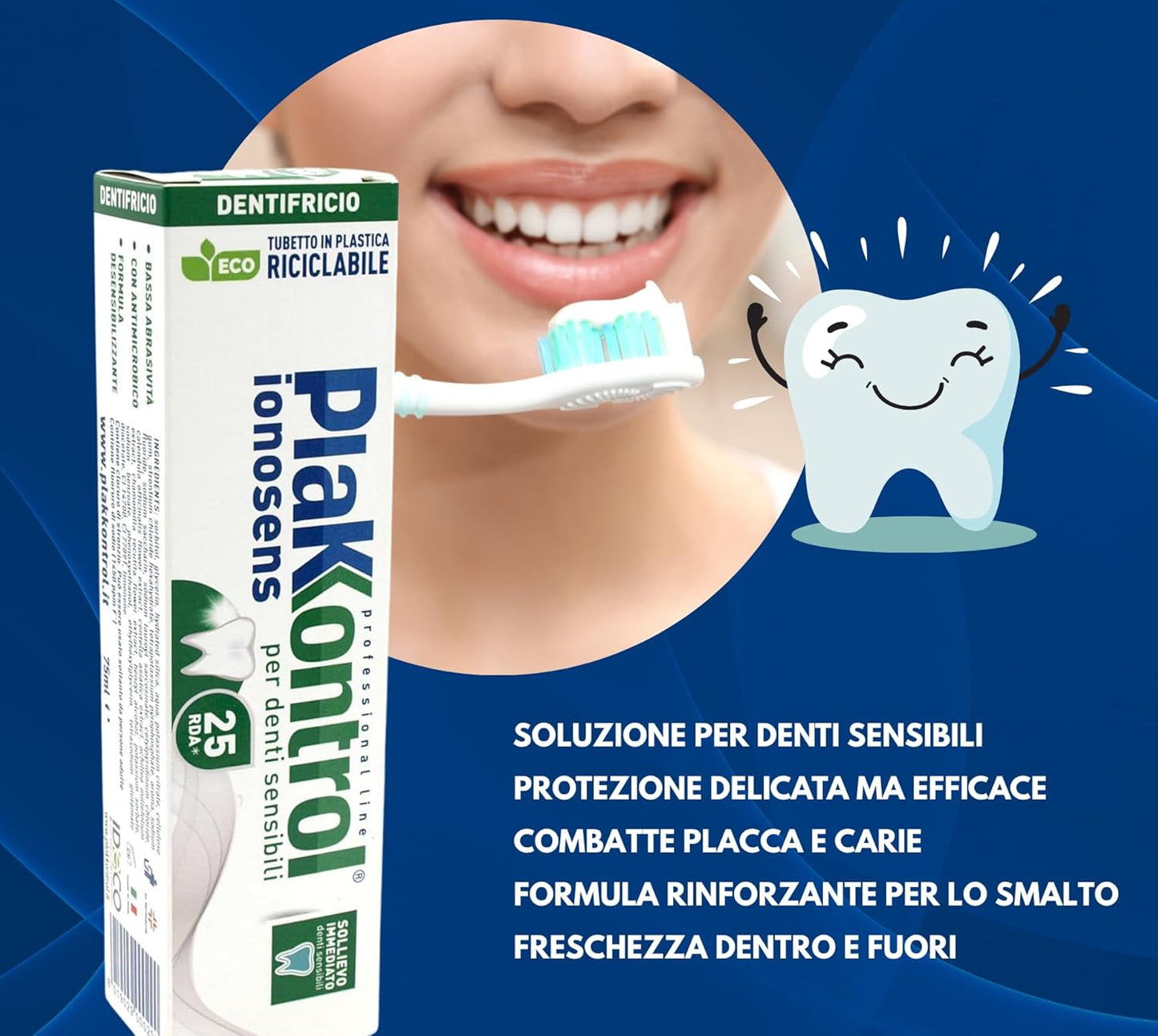 Plakkontrol Ionosens Sensitive Toothpaste 75 ml Enamel Protection Gentle Action Against Plaque Caries and Gum Sensitivity Oral Freshness for Daily Hygiene Healthy and Protected Smile