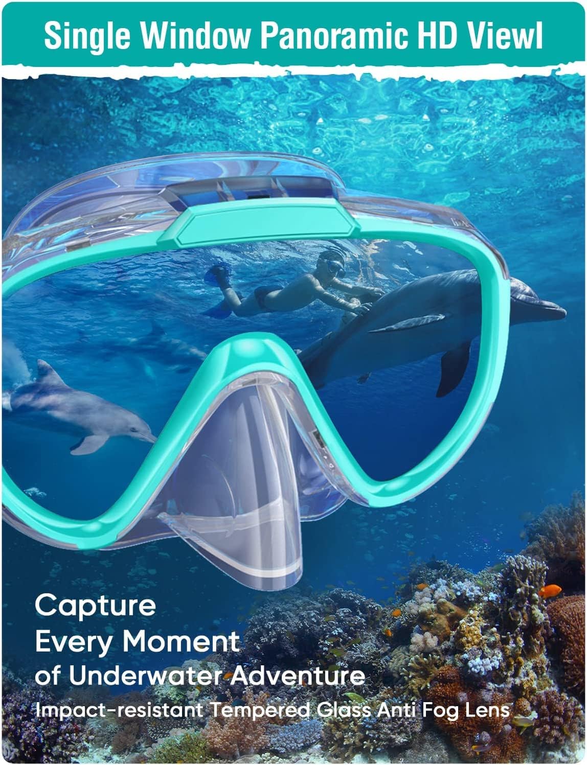 EMSINA Mask Fin Snorkel Set with Adult Snorkeling Gear, Panoramic View Diving Mask, Trek Fin, Dry Top Snorkel +Travel Bags, Snorkel for Lap Swimming