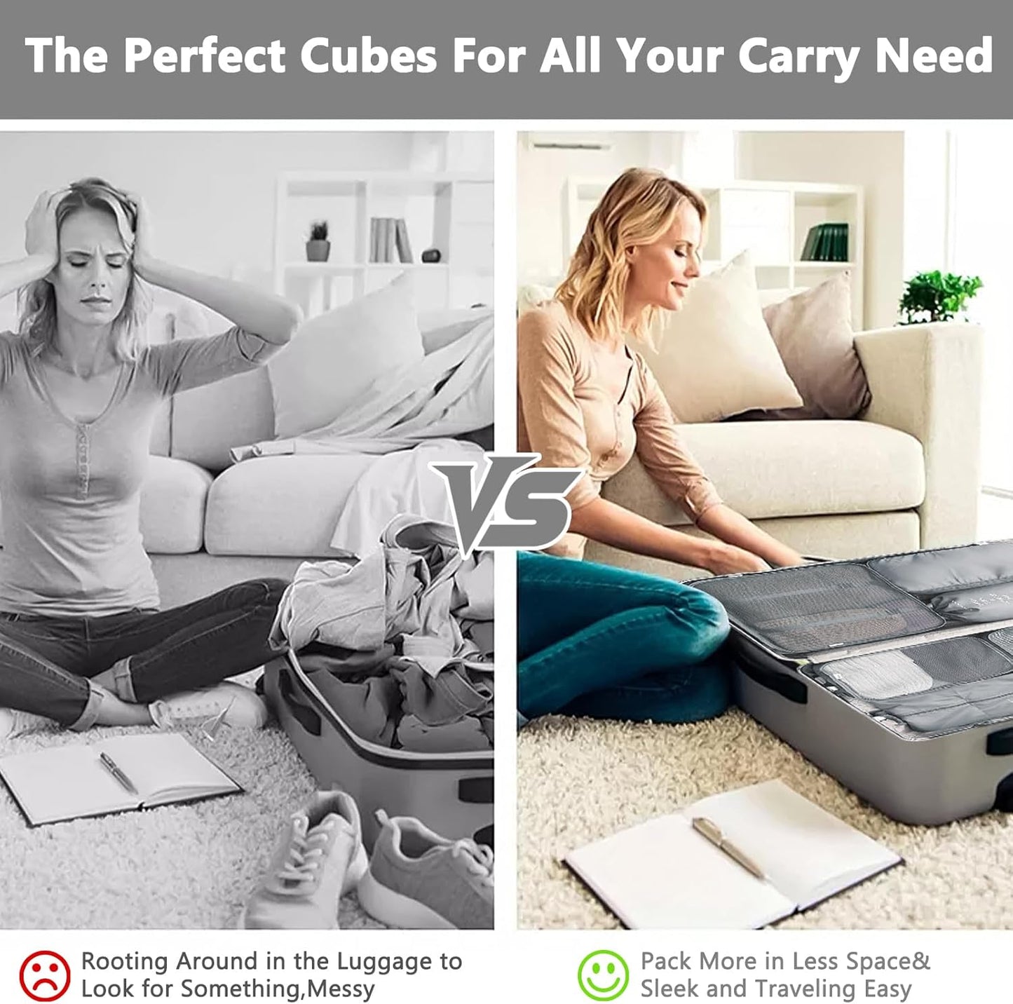 MOOING 12 Pieces Travel Suitcase Organizer Set, Travel Cube System, Separators for Travel, Travel Organizer, Packing Cubes, Storage Case Set for Clothes, Shoes, Underwear (Grey)