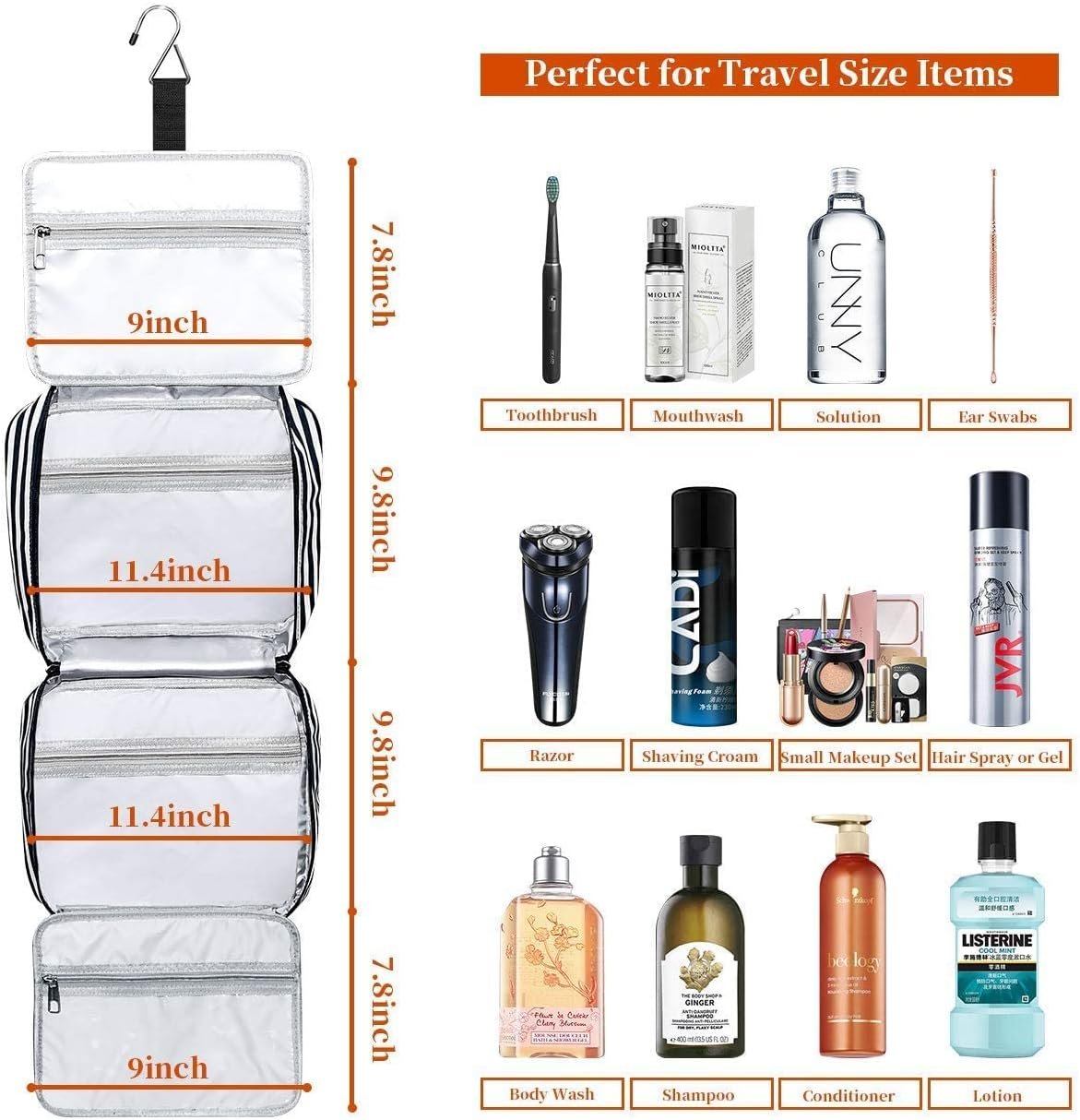 Hanging Travel Toiletry Bag, Large Capacity Cosmetic Waterproof Makeup Organiser for Women wit 4 Compartments & 1 Sturdy Hook Travel Accessories Kit for Bathroom Shower