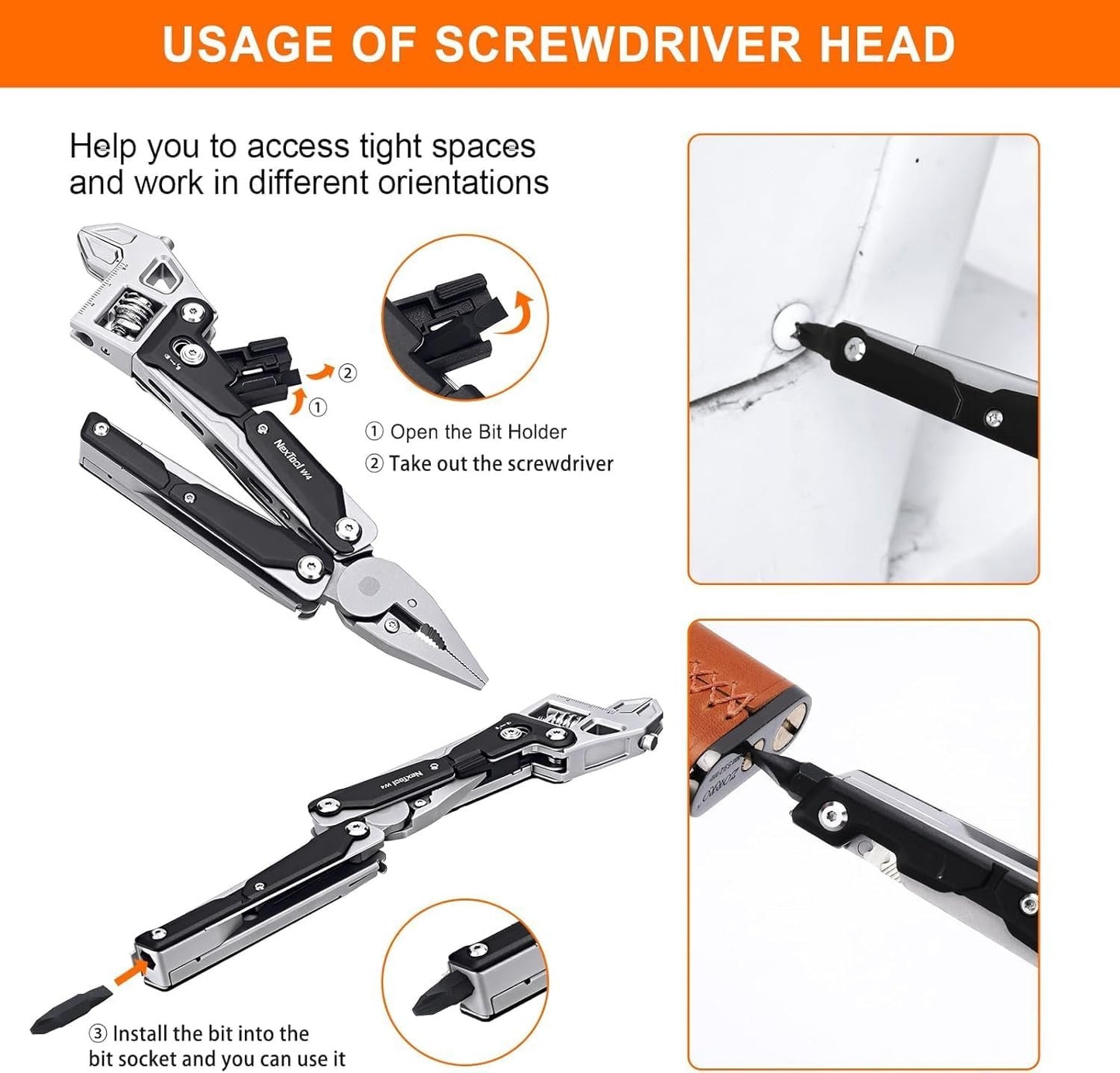 NexTool Adjustable Wrench Pliers, 11-in-1 Collapsible EDC Tool with Pliers, Knife, Saw and Screwdriver for Camping, DIY and Men's Gifts (W4)