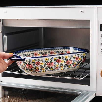ONECCI Baking Dish Ceramic Baking Pan Blue Casserole Dish Rectangular Baking Set 2pcs Bakeware Sets Lasagna Pan Baking Dishes for oven (Exotic Daisy)