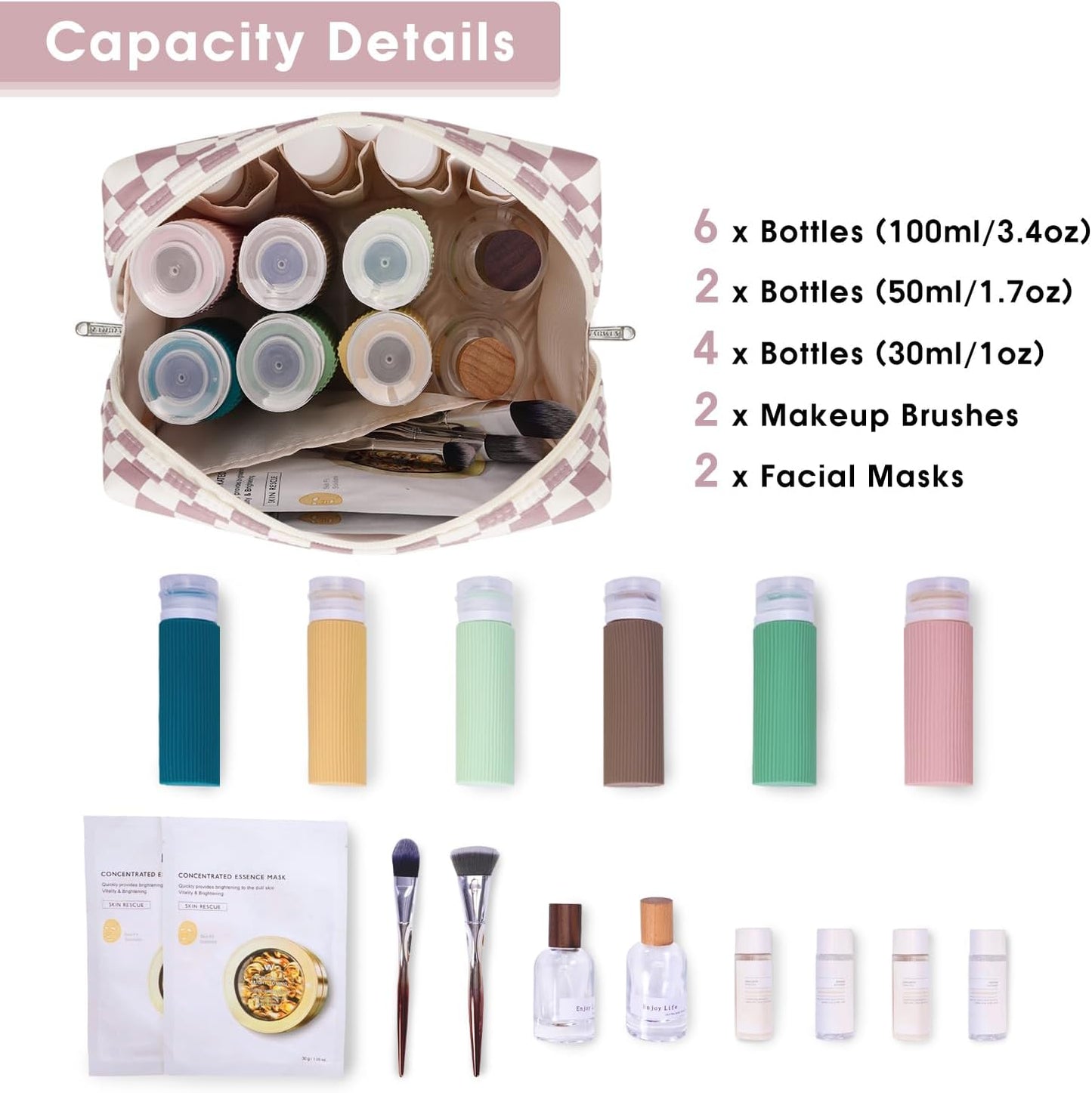 Narwey Toiletry Bag Large Beauty Case Organizer Makeup Kit Toiletry Bag Makeup Bag Women Girls, Pink Checkerboard, Toiletry Bag
