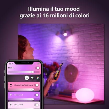Philips Hue White and Color Ambiance Flourish Smart Table Lamp, Bluetooh, 9.5 W, White