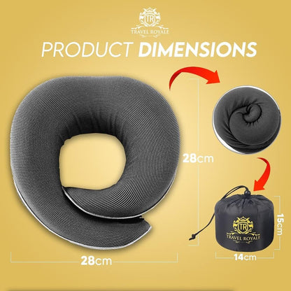 Travel Royale Neck Pillow Head, Chin, Neck 360° Support Pillow Adjustable 100% Pure Memory Foam Pillow for Airplanes, Car & Home, Ergonomic Design Full Neck Surround Bundle Eyecover & Earplugs (Black)