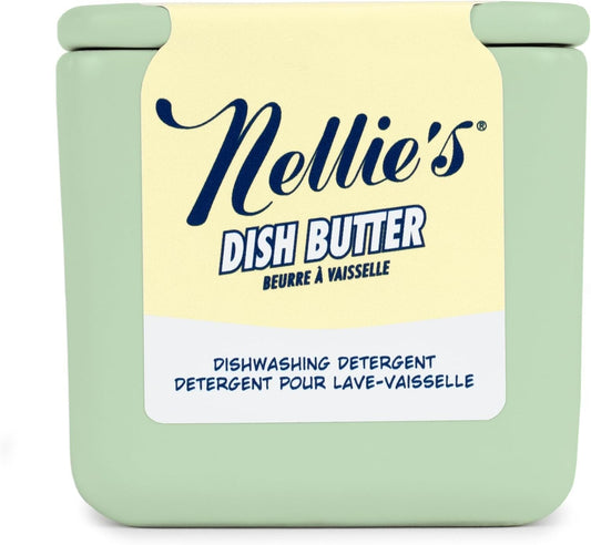 Nellie's Dish Butter - Zero-Waste Alternative to Liquid Dish Soap with Reusable Ceramic Container (Green) - Light Lemongrass Scent - Plastic-Free and Planet-Friendly Dishwashing - (Made in Canada)