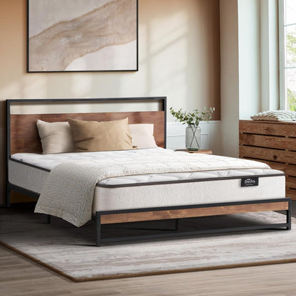 Oikiture Double Size Bed Frame with Mattress Set Metal Bed Base Double Bed Mattress
