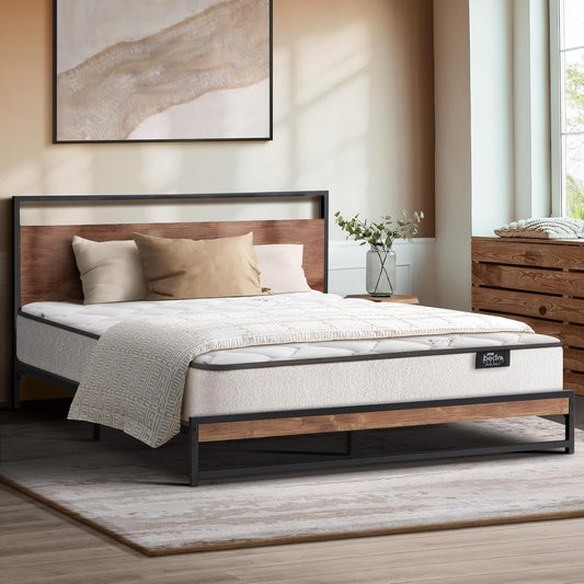 Oikiture Double Size Bed Frame with Mattress Set Metal Bed Base Double Bed Mattress