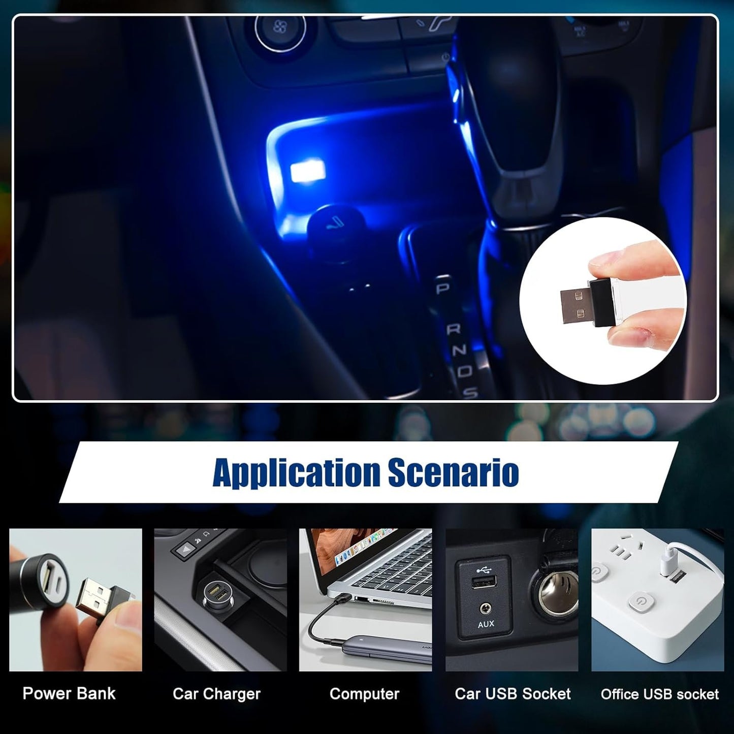 Bestmoy 4 PCS USB LED Light, Automotive Interior Atmosphere Lamp, Car Mini USB Night Lights Decorative Light, Cool Car Interior Accessories Light for USB Interface(Blue) (Blue Light)