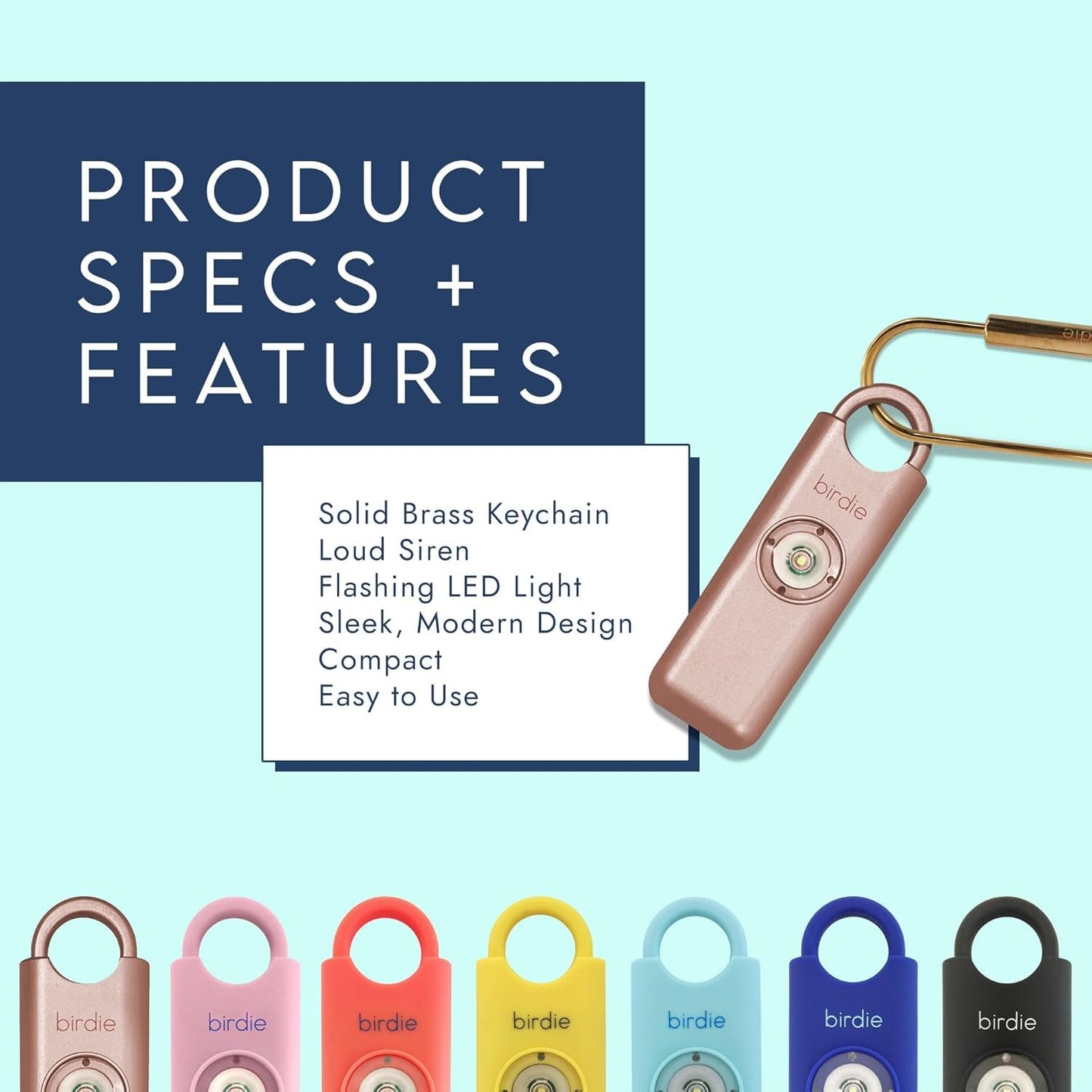 She's Birdie - The Original Personal Safety Alarm for Women by Women - Loud Siren, Strobe Light and Solid Brass Key Chain in a Variety of Colors (Metallic Rose)