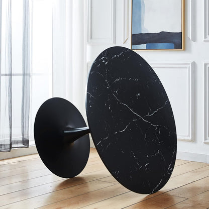 Modern Round Dining Table Tulip Table for 4-6 Persons, Wooden MDF Top Black Marble Pattern Mid-Century Leisure Table for Kitchen (Black Marble, 42")