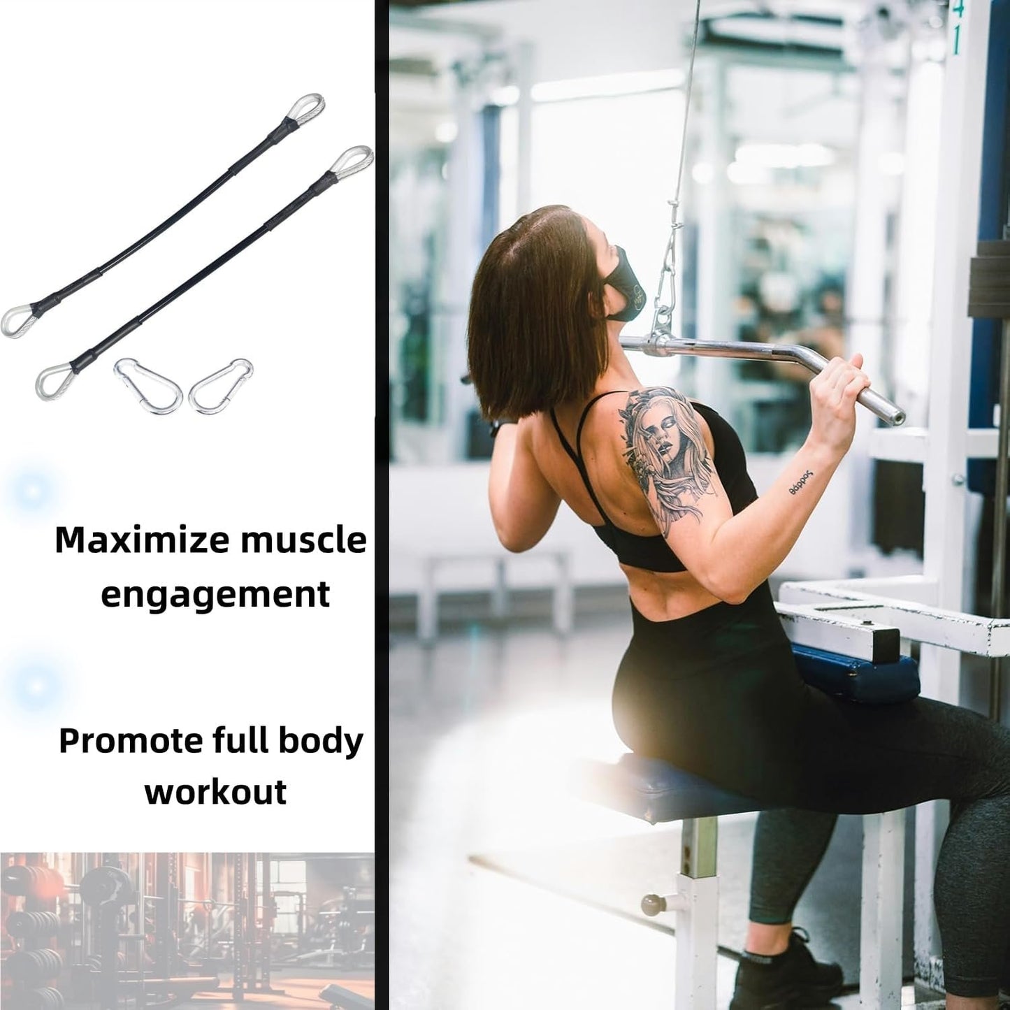 Liyquint 10" Gym Extension Cable，Fitness Extension with Rope Carabiner, Replacement Gym Cables Machine Extension for LAT Pull Down, Tricep Extensions, and Leg Workouts Home Gym Machine Accessories