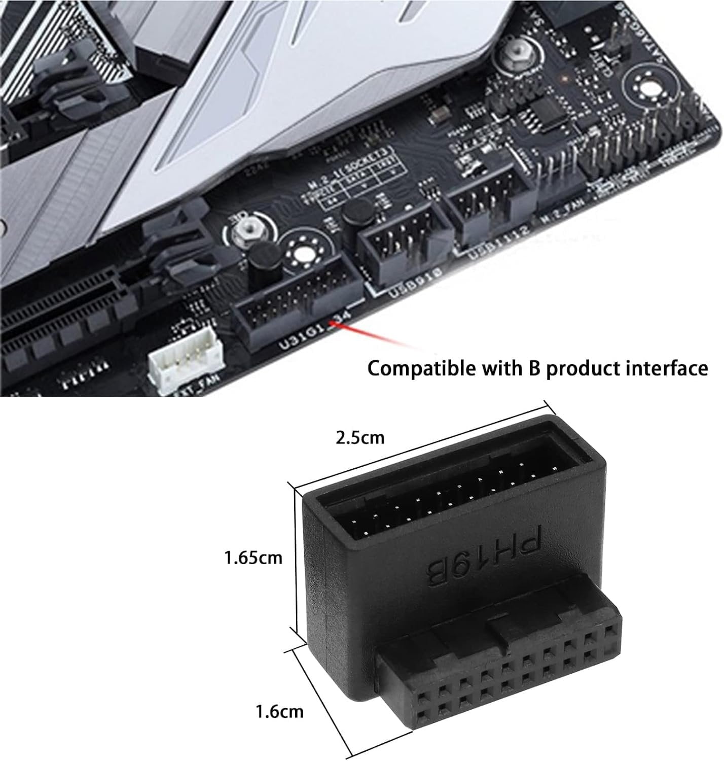 2PCS USB 3.0 90 Degree Motherboard Adapter 19 Pin/20 Pin Male to Female Extension Adapter L Turn Right Angle Socket for Computer Motherboard (1 Up Angle & 1 Down Angle)