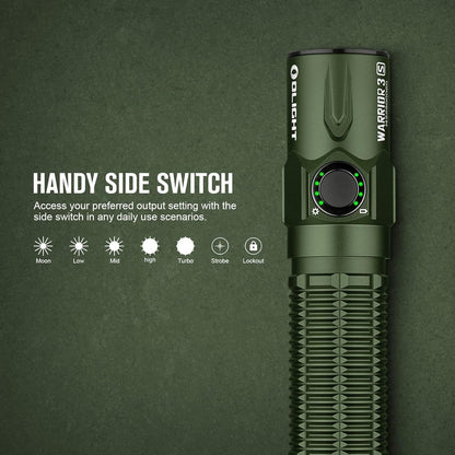 OLIGHT Warrior 3S Tactical Rechargeable Flashlight, 2300 Lumens Bright LED Flashlights with 6 Output Settings, Ideal for Hiking, Rescue, Law Enforcement (OD Green)