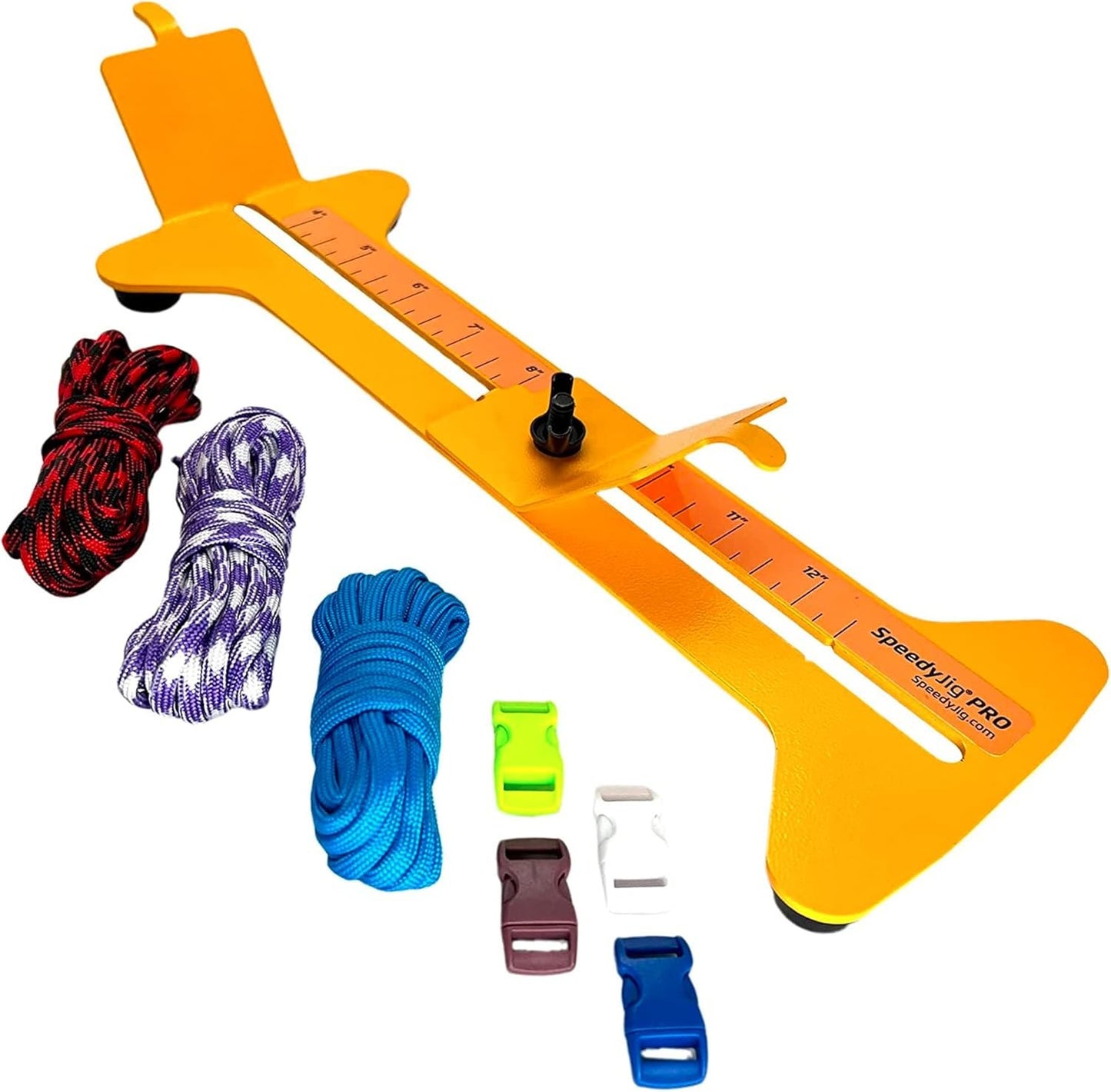 SpeedyJig PRO Paracord Bracelet Kit & Jig | Adjustable Frame | Craft 4” to 12” Survival Bracelets, Jewelry, Keychains | Craft Idea for Adults & Children | Includes Cords & Buckles | USA Made