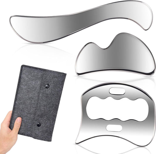 Gua Sha Facial Tool, 3 in 1 Stainless Steel Gua Sha Set, Scraping Massage Tool, Cupping Therapy Set Muscle Scraper for Arms, Back, Legs, Neck Reduce Soreness