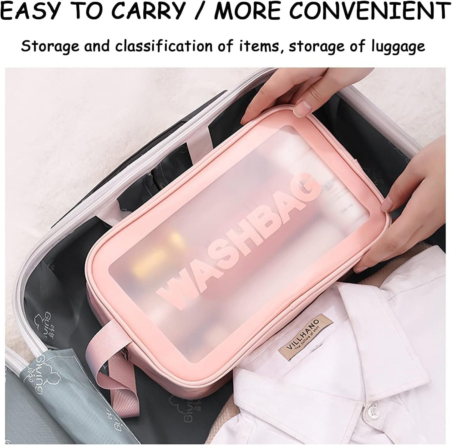 Travel Toiletry Bag for Women Men, Translucent Waterproof Travel Makeup Cosmetic Pouch Traveling Organizer for Toiletries, Cosmetic, Accessories, A-Pink, Fashion