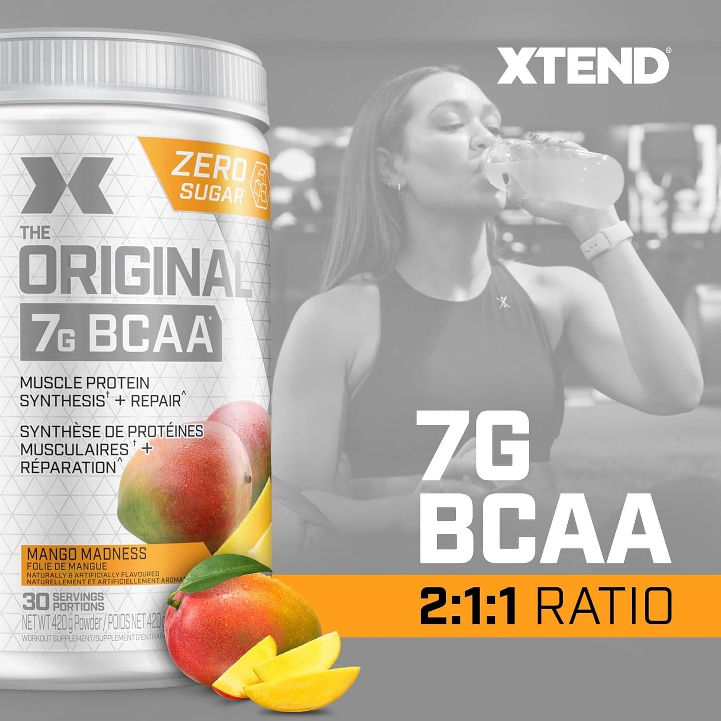 Scivation XTEND Original BCAA Powder | Sugar Free Post Workout Muscle Recovery Drink with Amino Acids | 7g BCAAs for Men & Women | 30 Servings, Mango Madness - 420g