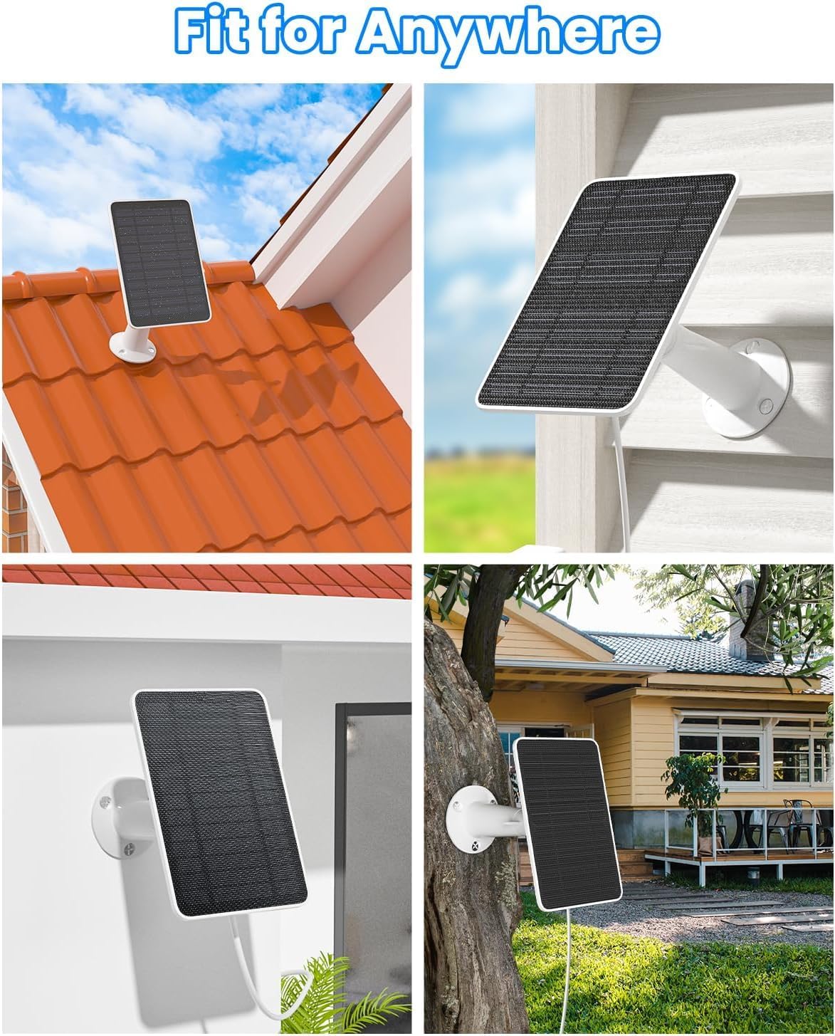Solar Panel Charger Compatible with Arlo Essential 2K Outdoor(2nd Gen)/Essential XL Camera(2nd Gen)/Essential Spotlight, 5W Solar Panel with IP65 Waterproof 10ft Micro USB-C Cable (2 Pack)