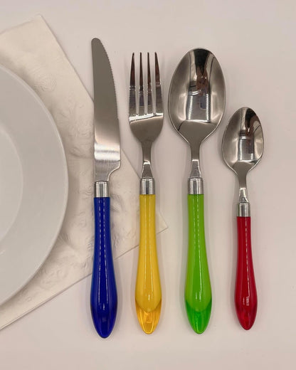 The Original Brink House Rainbow Mix & Match Stainless Steel Cutlery Set with Translucent Handles / 16 pieces with Metal Stand/Lifestyle utensils set for home, first apartment, dorm, outdoor events
