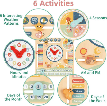 OOOK Kids Daily Calendar Montessori Educational Wooden Learning Toys My Calendar Clock Wooden Toys for Toddler Kids