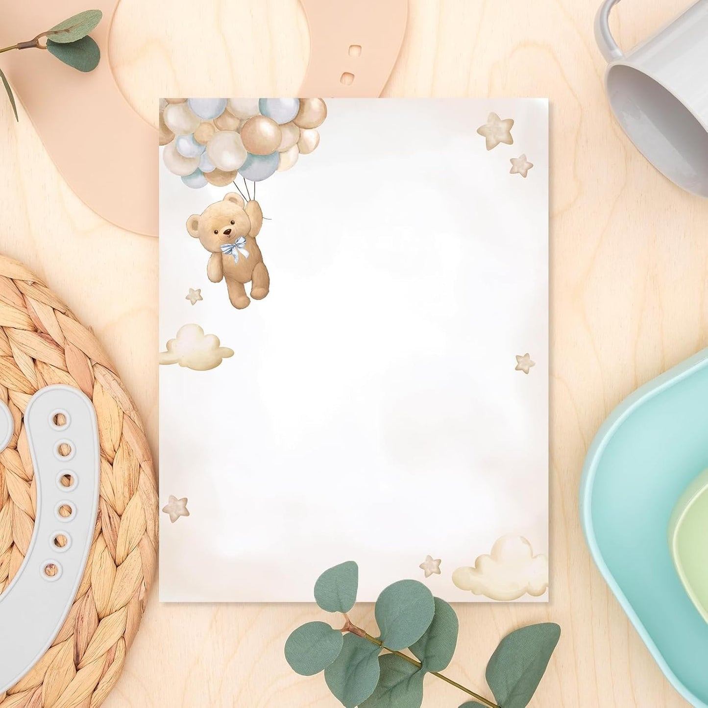 AnyDesign 25 Sheets Bear Stationery Letterhead Paper Cute Brown Animal Letter Paper Writing Paper Notes Greeting Paper for Baby Shower Invitation Office Printing, 8.5 x 11 Inch