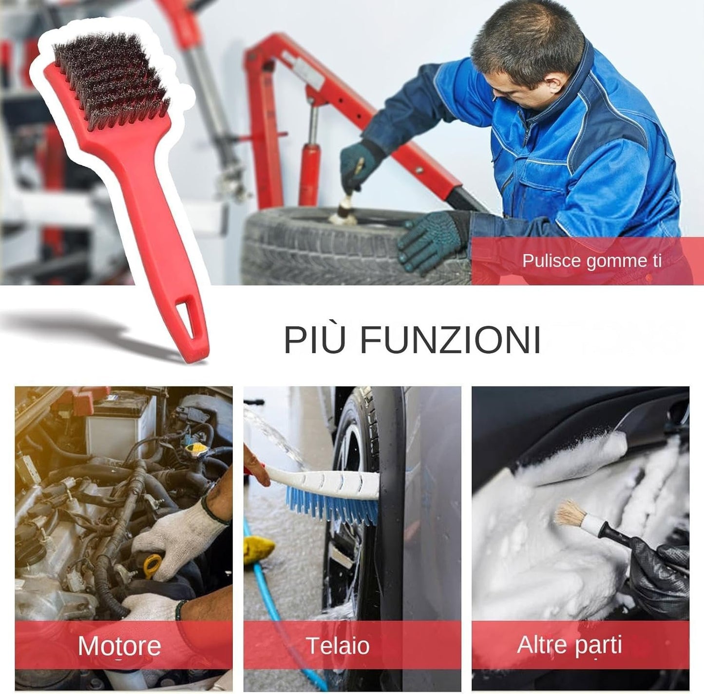 Car Wash Brush, Long Handled Car Wash Brush, Steel Wire Tire Cleaner Brush, Professional Car Detailing Wheel Brush, Car Detailing Brush for Upholstery and Rims, Heavy-Duty Brush for Tire Cleaning