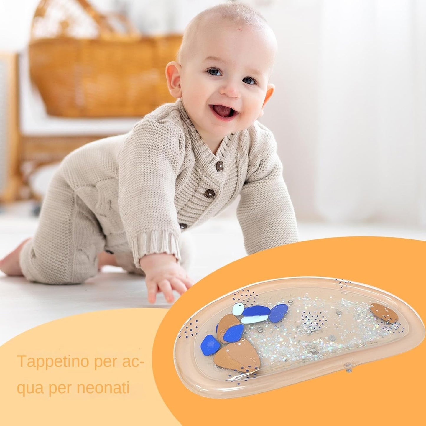 Water Play Mat, Inflatable Tummy Time, 28.74x16.54in Sensory Development Toy, Promotes Motor Skills, Fun Learning Features, Ideal For, Bath, Beach, Easter Play