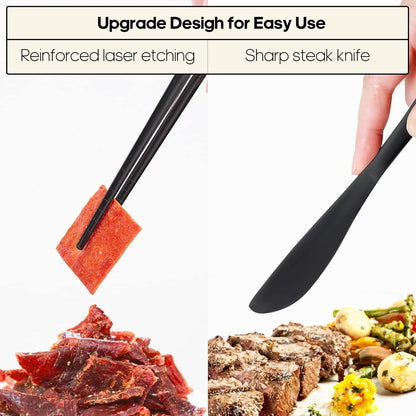 Travel Utensils with Case, Quatish Portable Utensil Set for Work, Stainless Steel Reusable Travel Cutlery Set, Spoon and Fork Set for Camping, Picnic, Gadgets, Men Lunch Box, Camping Essentials, Black