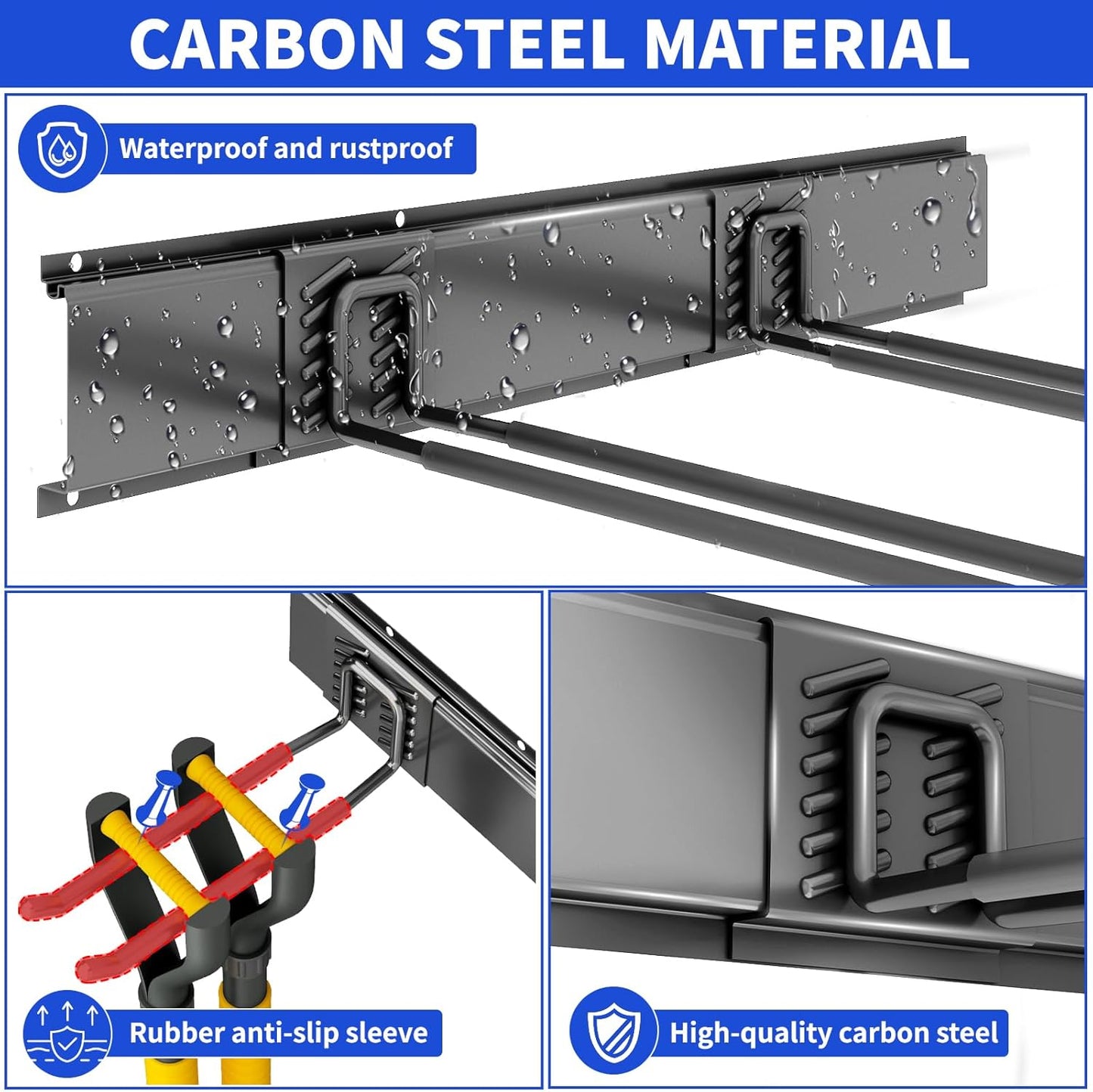 Garage Organization Tool Organizer Wall Mount, 48inch Heavy Duty Garden Tool Storage System, Easy Install With 6 Adjustable Straight Hooks, For Home, Garage, Outdoor, Workshops (Black)