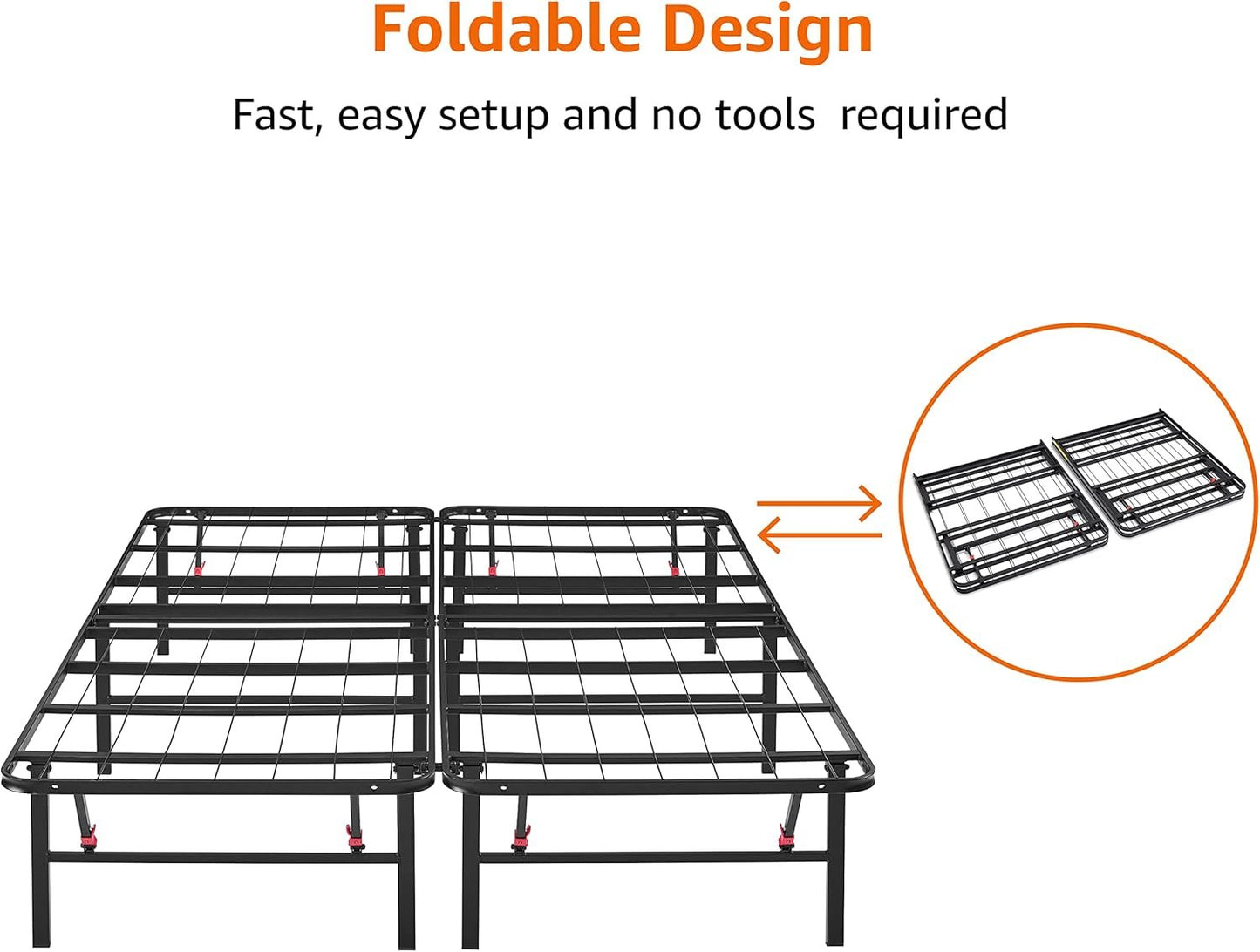 Amazon Basics Bed Frame with Storage, Foldable Metal Platform, Sturdy Steel, No Box Spring Needed, 35.56 cm High, Tool-Free Setup, Full Size, Black