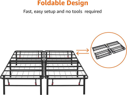 Amazon Basics Bed Frame with Storage, Foldable Metal Platform, Sturdy Steel, No Box Spring Needed, 35.56 cm High, Tool-Free Setup, Full Size, Black