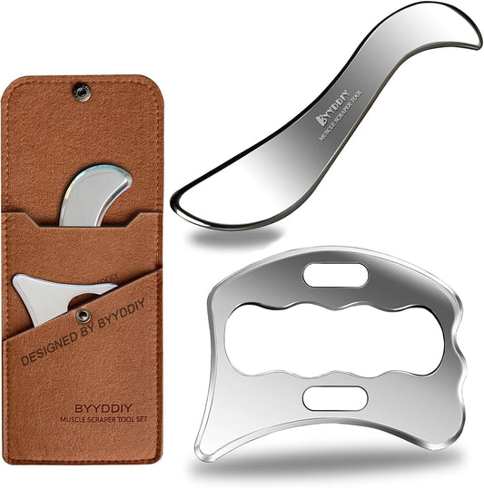 BYYDDIY SD 2 in 1 Stainless Steel GuaSha Muscle Scraper Tools Set,Scar Tissue Tool,Physical Therapy Tools,Muscle Scraping Tool,Massage Scraper,IASTM Tools,Soft Tissue Massage Tool (SD2)