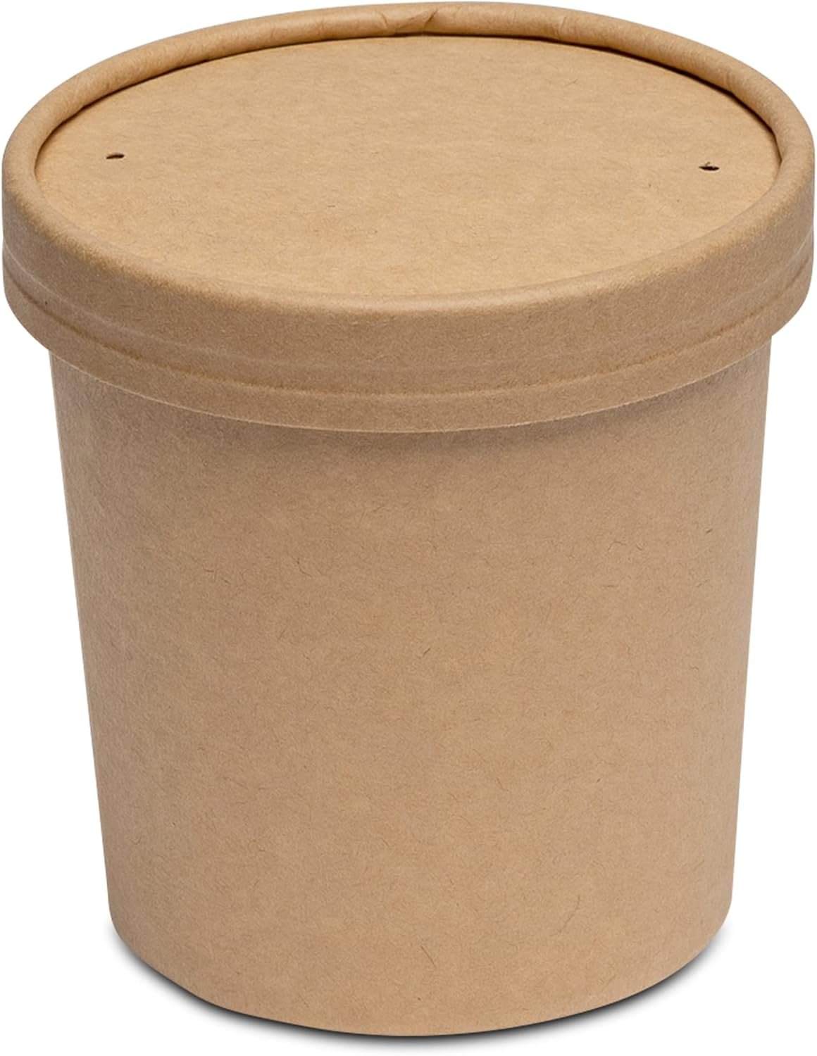 GUSTO [16 oz. - 25 Count] Kraft Paper Food Containers with Vented Lids - To Go Hot Soup Bowls, Disposable Ice Cream Cups, Ideal for Hot and Cold Foods - Formerly Comfy Package