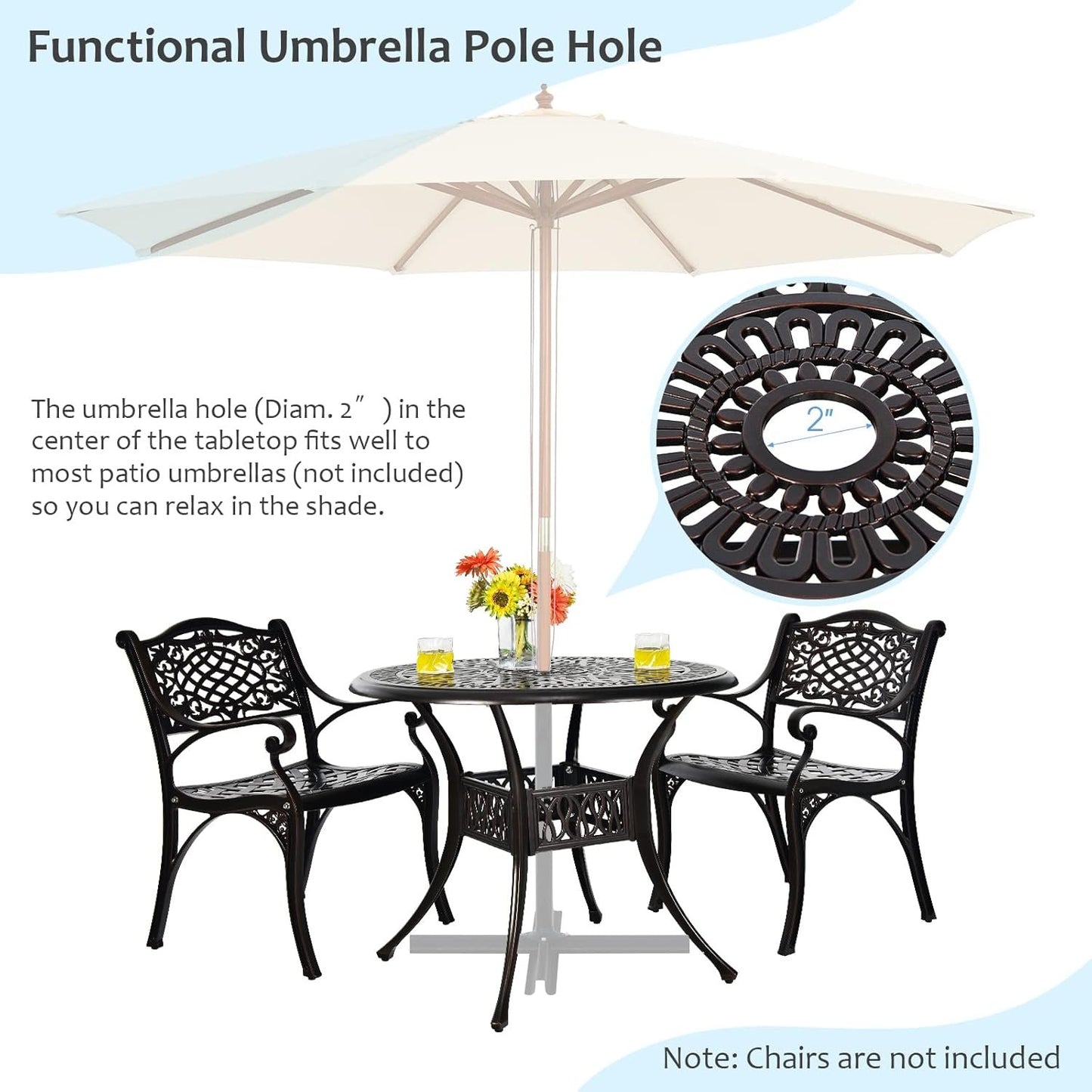 Giantex Bistro Table, Cast Aluminum Round Dining Table, 36” Tabletop 2” Umbrella Pole Hole, Weather Resistant for Outdoor Garden Poolside Backyard Patio (Red Copper)