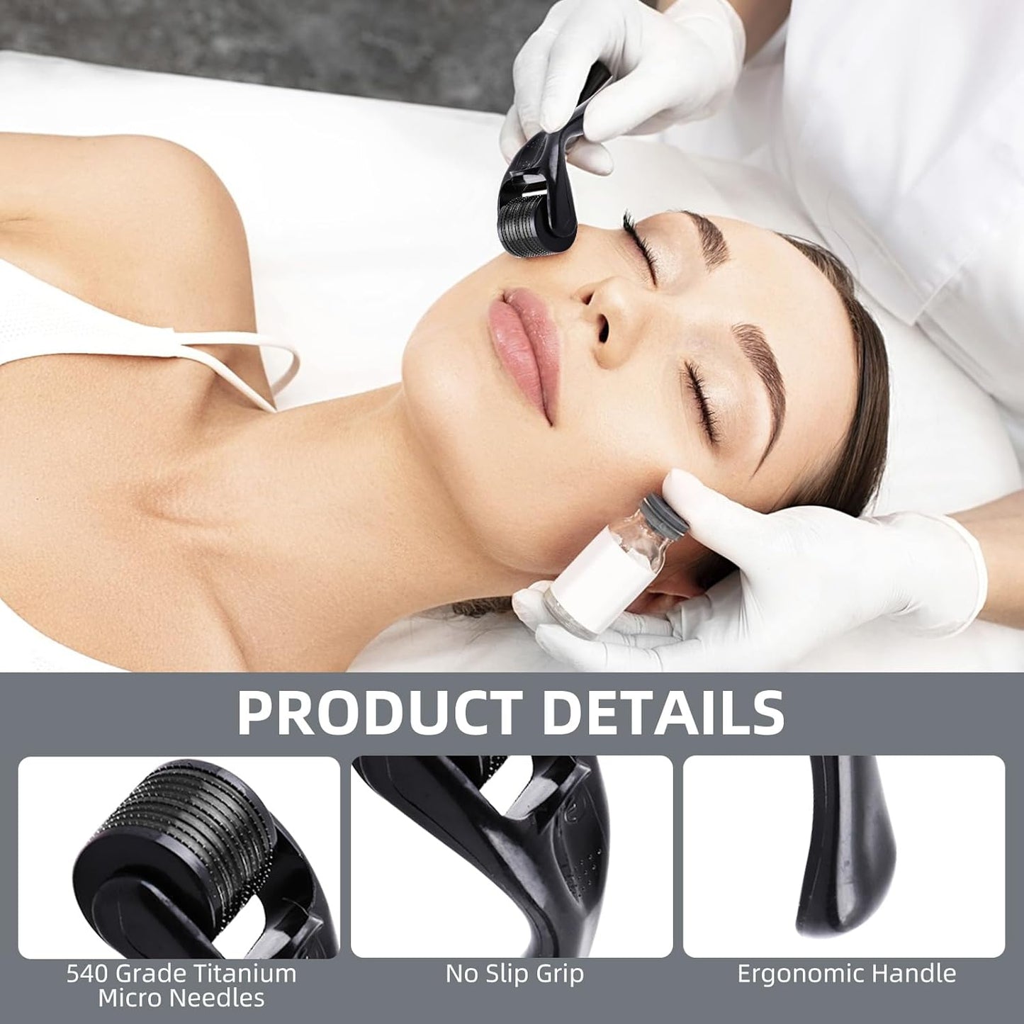 Titanium 0.25mm Microneedle Roller for Face & Body - Advanced Beard & Hair Growth Tool, Household Facial Beauty Roller, Perfect Skin Care Solution for Home & Salon Use (6 PCS Black)