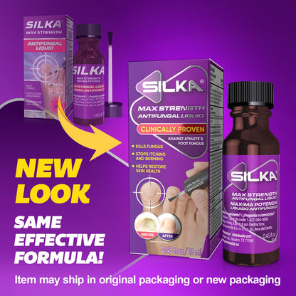 SILKA Max Strength Antifungal Liquid for Toenail Health with Brush Applicator, Results in 1 Week, Nail Fungus Treatment for Damaged Toenails, Athlete's Foot Treatment, Tolnaftate 1% 0.45 Fl Oz