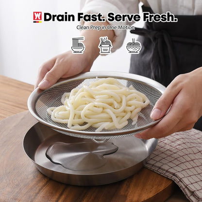 WAGENSTEIGER Stainless Steel Mesh Tray Set with Drip Pan, Air Fryer Basket and Tray, Kitchen Colander, Vegetable and Fruit Strainer, Food Filter, BBQ Prep Tool, Fruit Serving Dishes (7.48 inch)