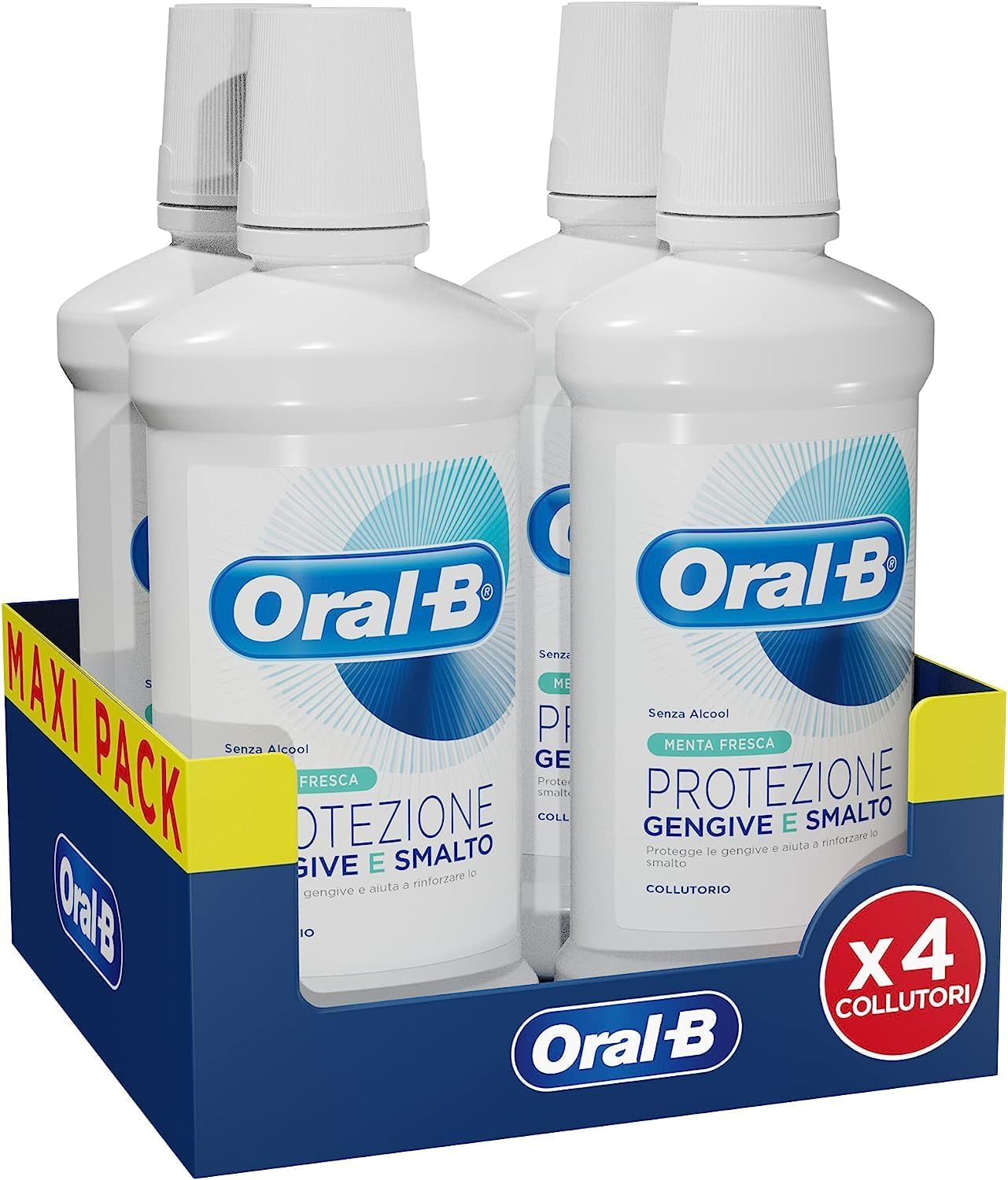Oral-B Mouthwash Gums and Tooth Enamel, Prevents the Formation of Caries, Protects and Strengthens Enamel, Alcohol-free, Mint, Fresh Breath, Maxi Size of 4 Packs x 500 ml