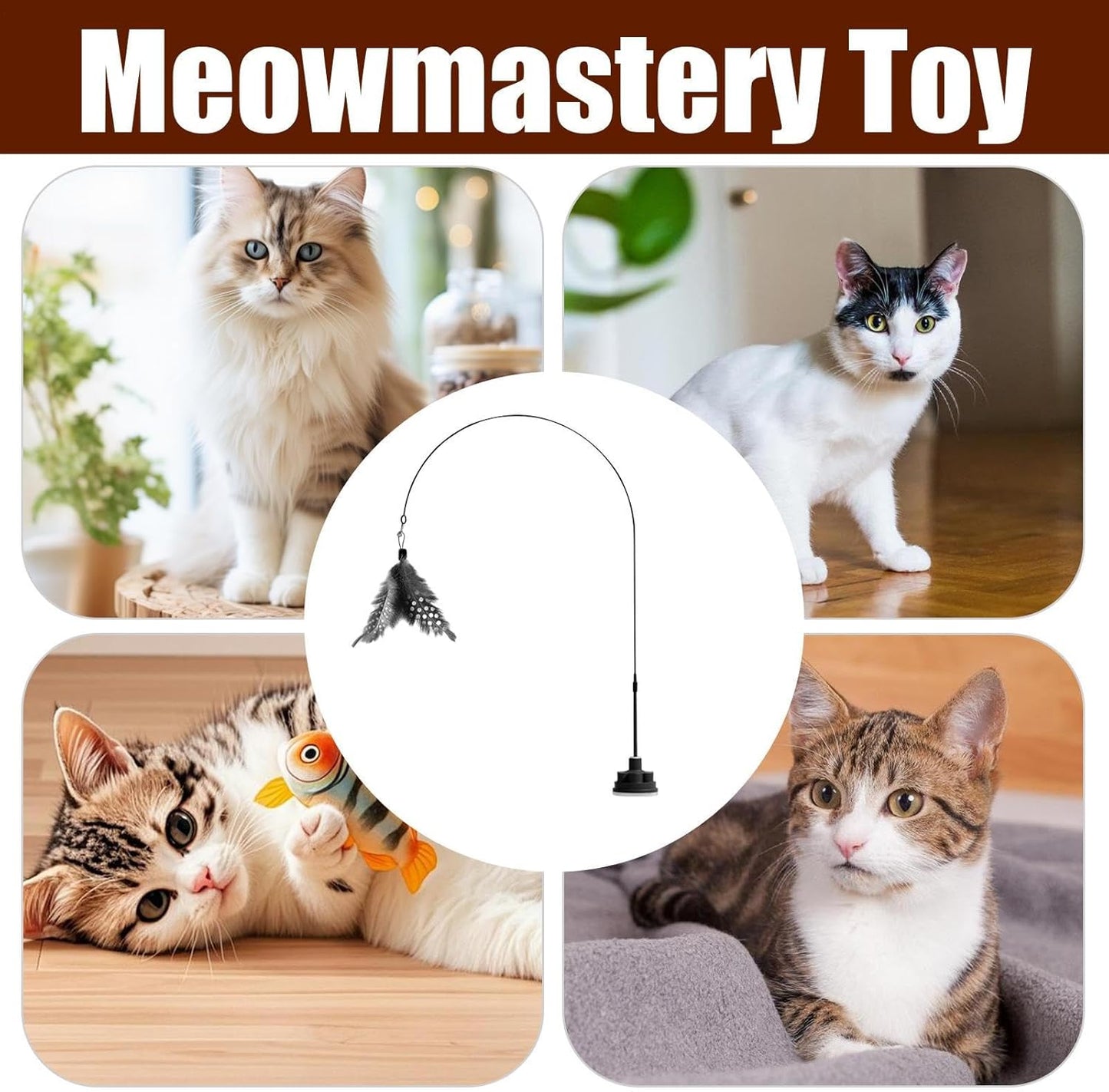 mivceklw Cat Teaser Wand with Bell, Indestructible Interactive Stick Toy, Suction Cup for Play, Kitten Toy for Boredom, Engaging Pet Supplies for Active Cats, 39.37 Inches