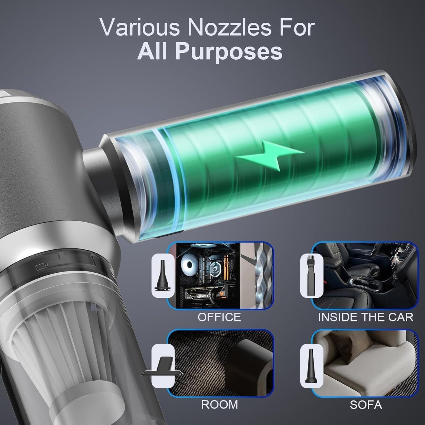Powerful Wireless Vacuum Cleaner, 20000Pa 4 in 1 Portable Car Vacuum Cleaner, Vacuum Cleaner and Blower with Brushless Motor, USB C Mini Powerful Vacuum Cleaner for Car Home Office Household Hair (A)