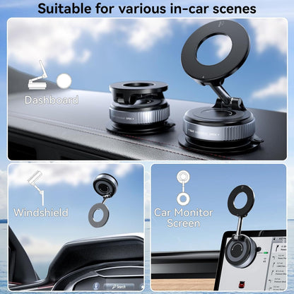 CloudValley Vacuum Magnetic Suction Car Phone Holder for MagSafe, [360° Rotation] Magnetic Phone Holder Car, Suction Cup Phone Mount for Car/Travel/Desktop, Fits iPhone 16 15 14 Android, Black