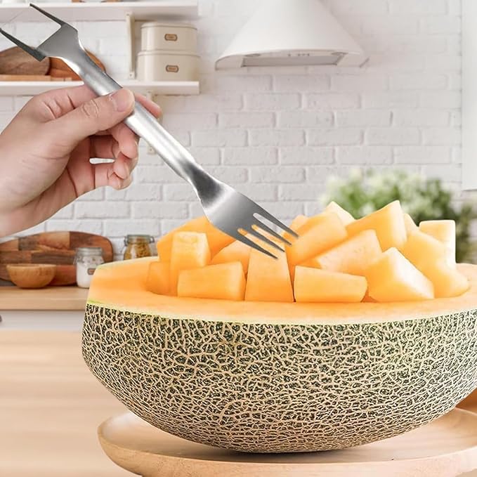 Watermelon Cutter，2-in-1 Stainless Steel Fruit Cutter, 2025 New Upgrade Dual Head Watermelon Fork Slicer Tool, Summer Fruit Cutting Home Kitchen Gadgets (2Pcs)