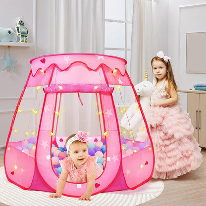 TooyBing Pop Up Princess Tent with Star Light, Toys for 1 2 3 Year Old Girl Birthday Gift, Ball Pit for Baby 12-18 Month, Foldable Kids Play Tent for Toddler 1-3, One Year Old Girl Toy Indoor Outdoor