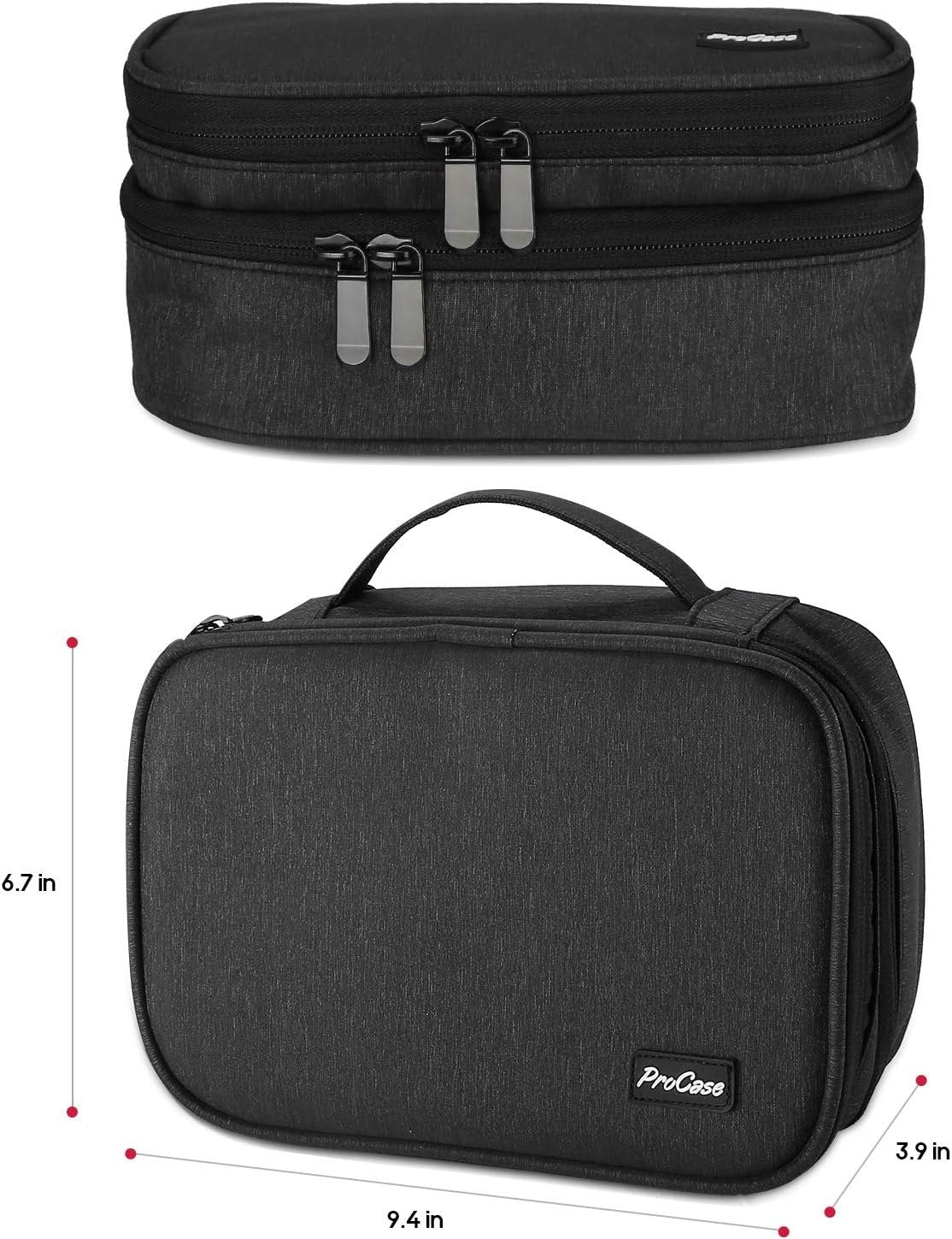 ProCase Electronics Travel Organizer Storage Bag, Double Layer Universal Traveling Gear Accessories Carrying Case Pouch for iPad Mini Cables Phone Chargers Adapter Flash Hard Drive and More â€“Black