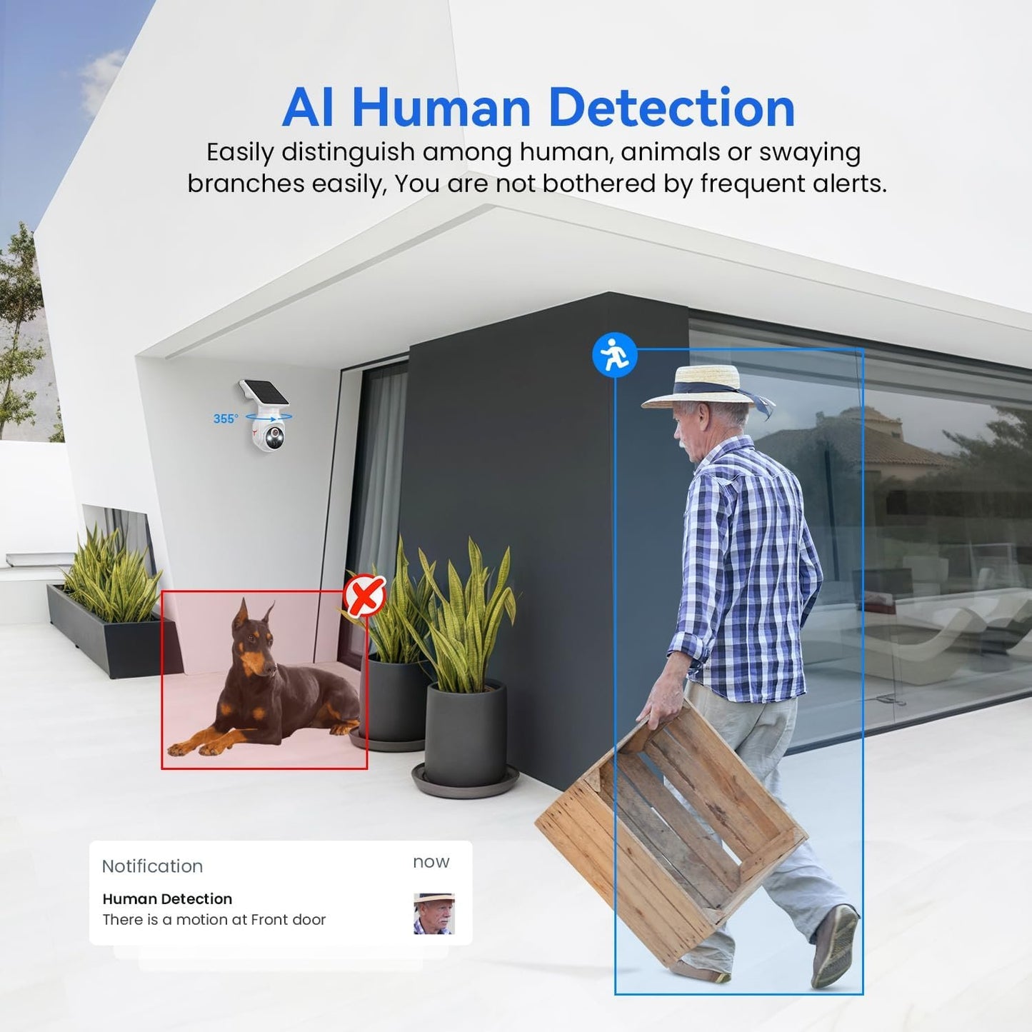 1080p WiFi Security Camera with Solar Panel, Battery Powered, Pan Tilt, AI Motion Detection, Night Vision, 2-Way Talk, IP65, Cloud Storage (Sold Separately), 2.4GHz WiFi Only
