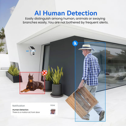 1080p WiFi Security Camera with Solar Panel, Battery Powered, Pan Tilt, AI Motion Detection, Night Vision, 2-Way Talk, IP65, Cloud Storage (Sold Separately), 2.4GHz WiFi Only