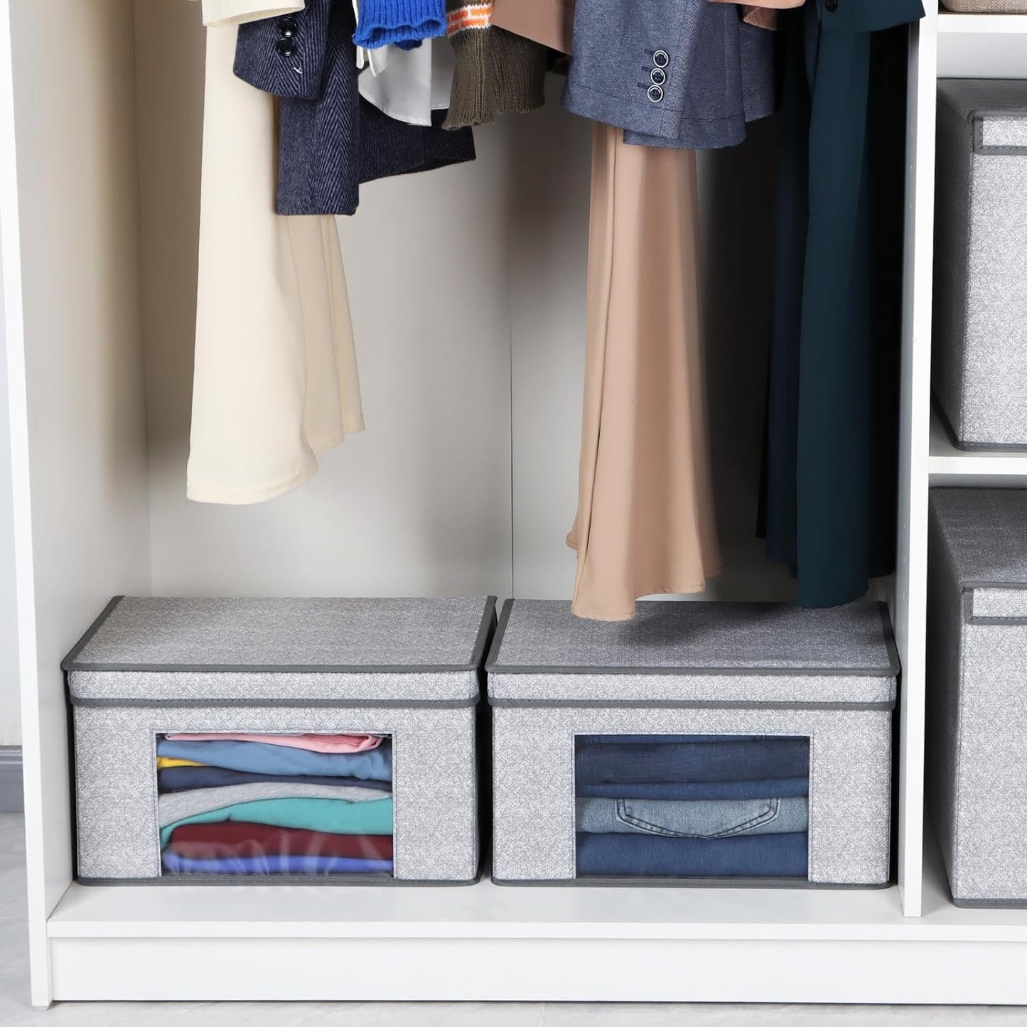 Univivi 4PC Fabric Storage Bins with Lids 14 inch Collapsible Storage Bins Stackable Organization Baskets for Home,Closet