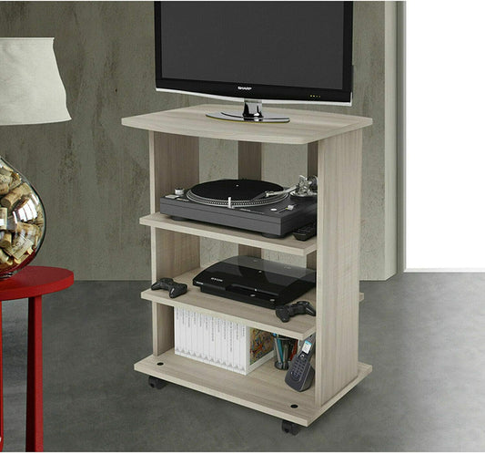 Small TV Trolley with Swivel Wheels 3 Shelves Dimensions 80 x W 60 x D 45 cm, Ideal for Bedroom, Living Room, Kitchen, Bedroom (Elm)